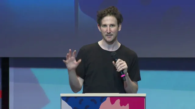 Ryan Dahl speaking at JSConf EU 2018 during the talk in which he introduced Deno.